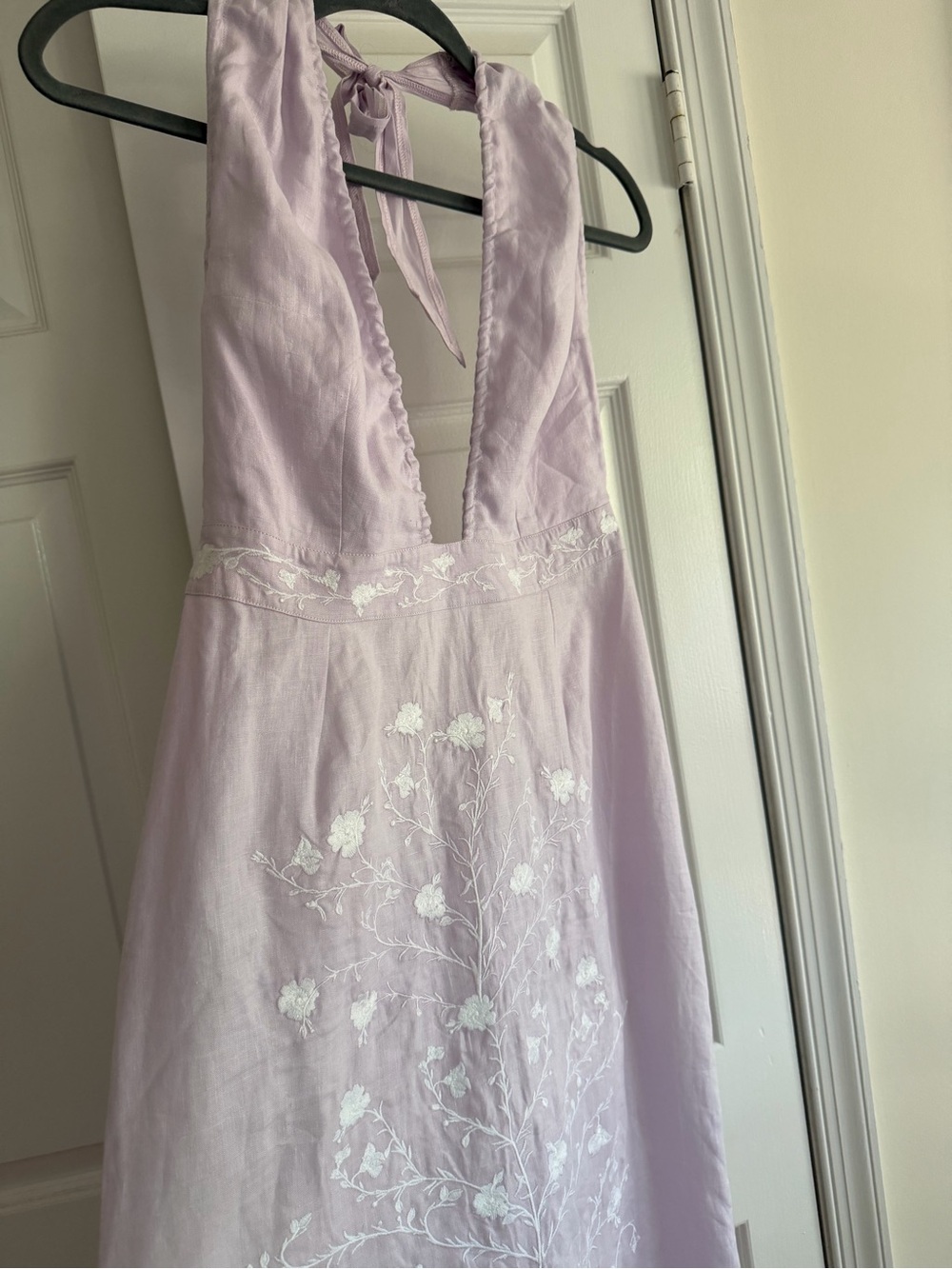 Fanm Mon Karla Lilac Linen Embroidered Halter Midi Dress M $399 - Picture 5 of 11